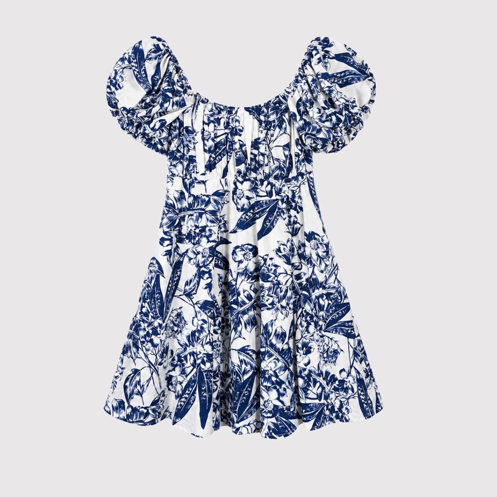 Abercrombie Fitch Mini Dress Blue Toile De Jouy Off The Shoulder Boho Small